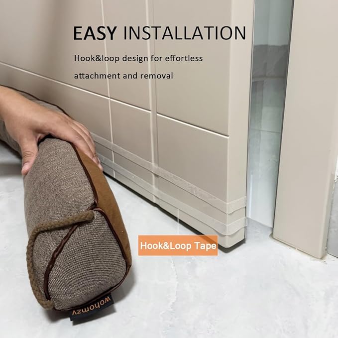 32 Inch Under Door Draft Stopper, Blocks Hot Cold Air Wind from Door and Window Bottom, Weather Seal, Reduces Noise Light, Triangular, Coffee