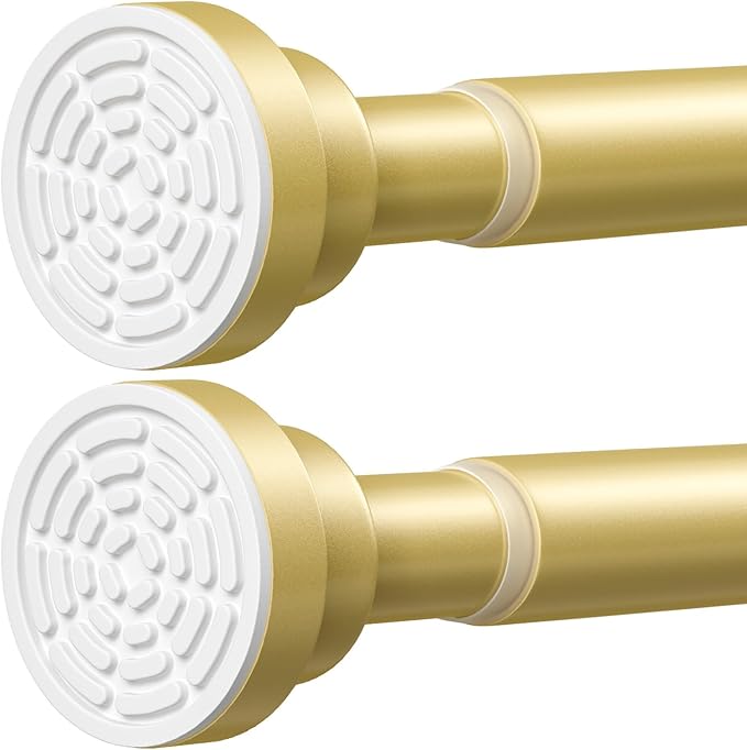 AIZESI Gold Tension Curtain Rod No Drilling 28-50Inch-2PCS,Spring Tension Rod Non-Slip,Bathroom Shower Rod Non-Rust,Adjusatable Tension Rod For Windows Doorway Curtains