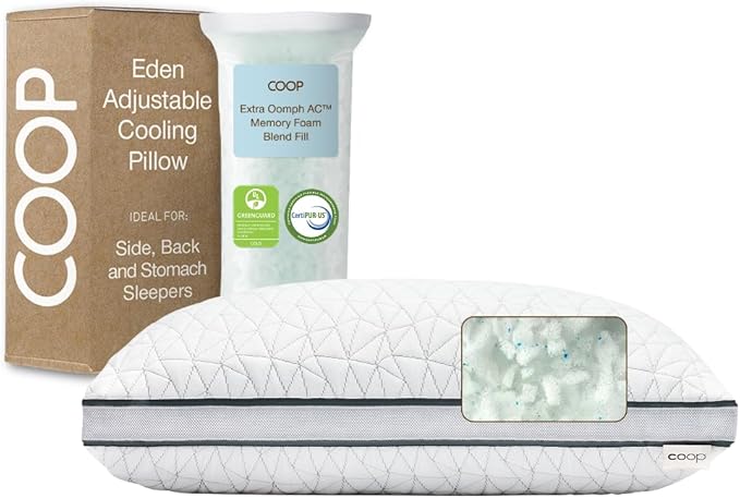 Coop Home Goods Eden Cool Adjustable Pillow, King Size - Adjustable Memory Foam with Gel Infusion - Soft Breathable Lulltra Fabric - Ideal for All Sleepers - Eco-Friendly CertiPUR-US Certified