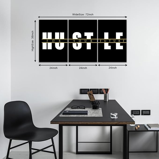KAWAHONE Motivational Quotes Hustle Wall Art,Inspirational Wall Art, Hustle for Your,Ideal Gift For Bedroom Living Office Bedroom Artwork Framed and Ready to Hang