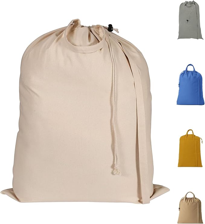 LFH Home Cotton Canvas Extra Large Laundry Bag with Handle, Heavy Duty Drawstring Closure Washable Laundry Bags for School Travel, Home, Hotel, College Dorm, Organizer Sack, 24x36-Natural Thanksgiving