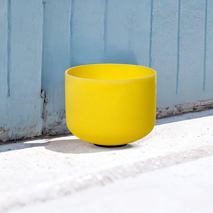 10 inch Yellow E Note Solar Plexus Quartz Crystal Singing Bowl, for Healing Mindfulness Meditation Yoga Sound Baths, with Rubber Mallet O-ring