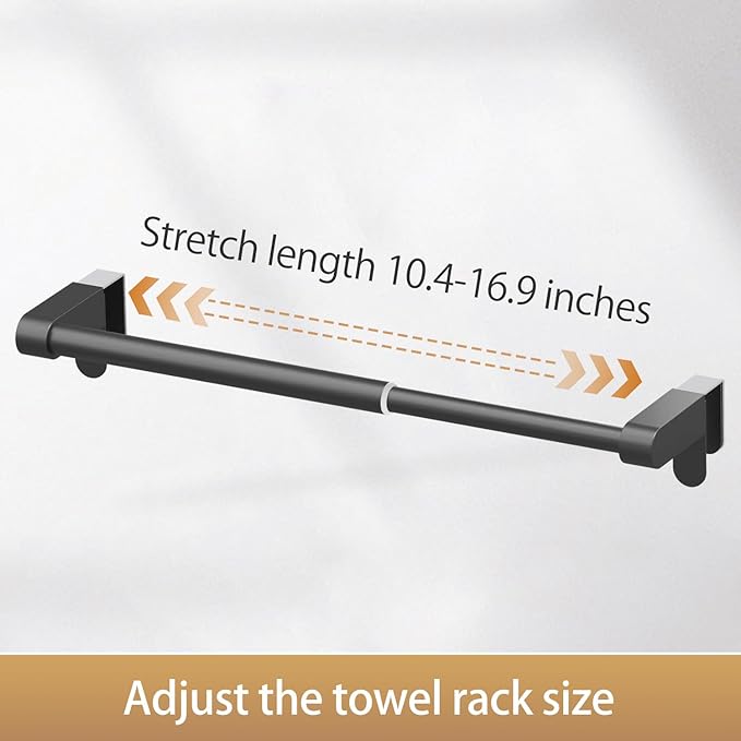 VEHHE Kitchen Towel Holder, Retractable Kitchen Towel Rack, Hooks Adjustable to Cabinet Door Thickness, Dish Towels Holder with EVA Pad, Over The Door Towels Rack, L10.4~16.9 X W2.8 X H2.4 in (Black)