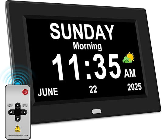 11'' Large Display Digital Alarm Clock for Seniors Date Day of Week Digital Calendar for Elderly Electric Digital Clocks 12 Alarms 4 Colors Desk Clocks Alzheimers Dementia Clock Auto DST/Dimmer