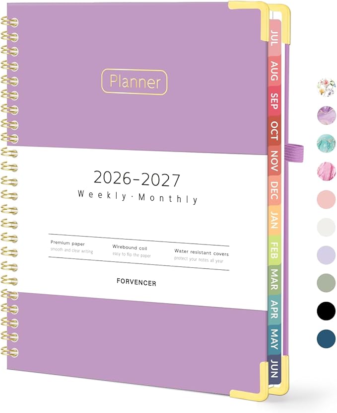 Forvencer Academic Planner 2026-2027, Hardcover Calendar Planner Weekly & Monthly, July 2026 - June 2027, 6" x 8", Daily Agenda with Tabs, College School Organizer for Student Teacher, Muted Purple