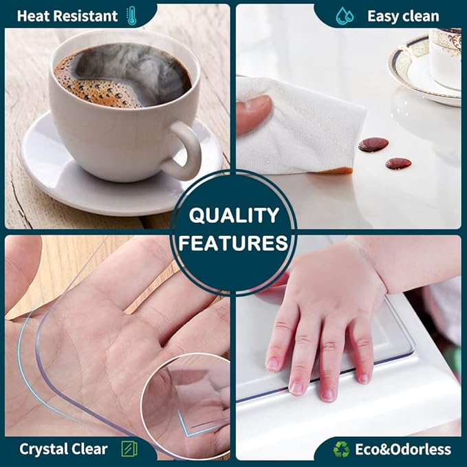 Wadrac Clear Plastic Square Table Protector Custom PVC Tablecloth Cover Mat Galss Polyester Screen Topper Waterproof Non-Slip Vinyl Liner Pad for Study Table Furniture Cabinet Protector 32X32