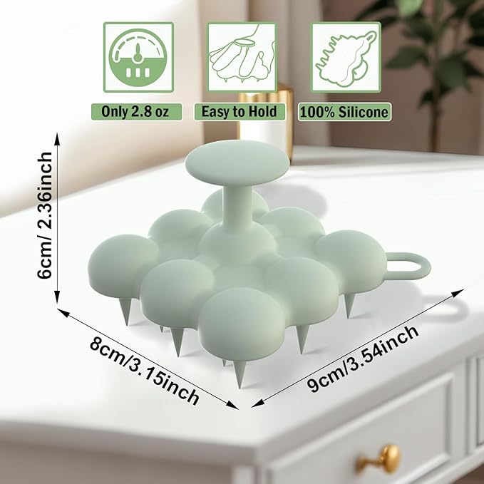 Silicone Scalp Massager Shampoo Brush for Hair Growth, Dandruff Removal & Wet/Dry Care, Hair Scrubber Scalp Stimulator Exfoliator Brush with Soft Bristles for Men & Women, Green