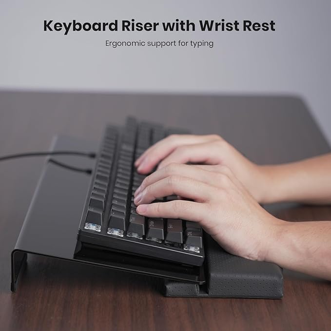 Computer Keyboard Stand Acrylic Tilted Keyboard Holder for Easy Ergonomic Typing&Working,Yikola 3-Level Height Adjustment Keyboard Riser with Wrist Rest for Keyboard,Keyboard Storage for Office-Black