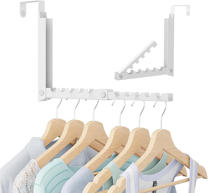 Over The Door Hooks, Over The Door Clothes Hanger with 10 Ridges, Space-Saving Over The Door Drying Rack, Door Hooks for Hanging Clothes, Larger Capacity Over The Door Hanger (1, White)