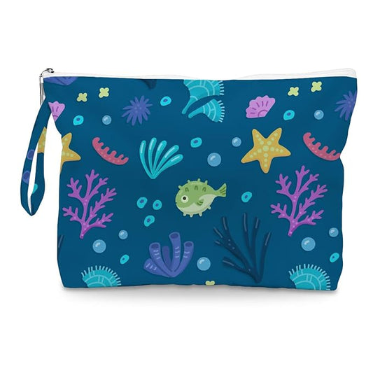 Fokongna Wet Bag, Small Portable Waterproof Multi-Functional Organizer for Women, Ideal for Daily, Beach & Travel，Blue Colorful Coral Reef
