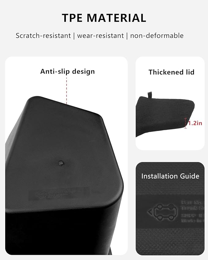 Lchrysify Trunk Storage Bins for Tesla Model Y Juniper 2025 2026, Trunk Organizer with Suede Lid and PU Handle, Rear Trunk Side Storage Box for Tesla Model Y Juniper Interior Accessories