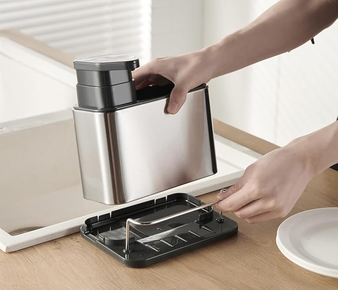 Dish Soap Dispenser 3-in-1 Sponge Holder for Kitchen Sink Stainless Steel, Rustproof
