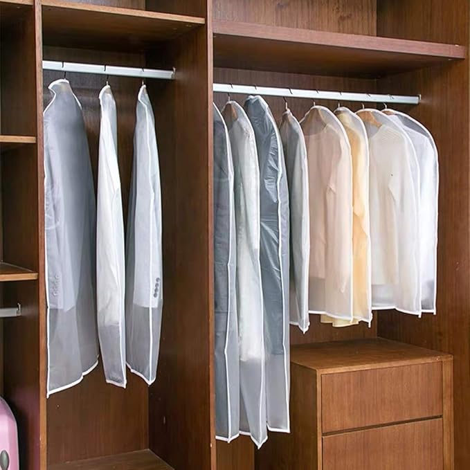 HomeClean Garment Bag, Set of 12 Breathable PEVA Covers with Zipper, Dust-Free Clothes Storage for Wardrobe and Travel, White