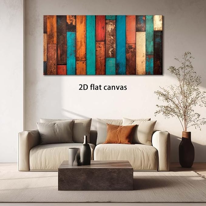 ZESTRILIA Reclaimed Wood Planks Canvas Wall Art for Living Room Office Rustic Mosaic Colorful Canvas Artwork Living Room Dining Entryway Room Décor