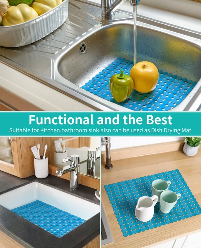 Bligli 2-Pack Kitchen Sink Mat: PVC Adjustable Sink Protector | Sink liner Pad | Dish Drying Mats, Easy to Clean & DIY Cut | 15.7 x 11.8 inch (Blue)