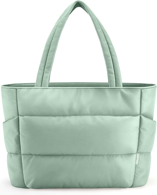 HOTOR Puffer Tote Bag for Women, Nurses - Multi-Pocket Lightweight Bag for Work - Quilted Handbag for Travel and Gym