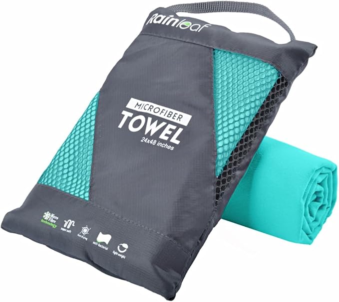 Rainleaf Microfiber Towel: Perfect for Travel, Gym, & Camping. Quick Dry - Super Absorbent - Ultra Compact - Lightweight. Suitable for Trips, Beach, Showers, Backpacking, Pool