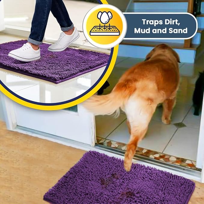 Muddy Mat® | Super Absorbent Door Mat Indoor, Microfiber Quick Dry Chenille Entryway Rug, Non-Slip Front Door Mat, Indoor Mats for Entryway, Machine Washable Pet Rug, Purple 24" x 72"