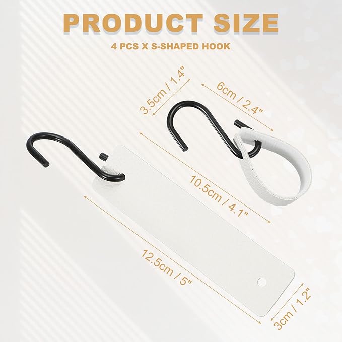 uxcell 4 Pcs PU Leather S Hooks, Multifunctional S Shaped Hooks for Hanging Coat Towel Camping Kitchen Bathroom Handle, White