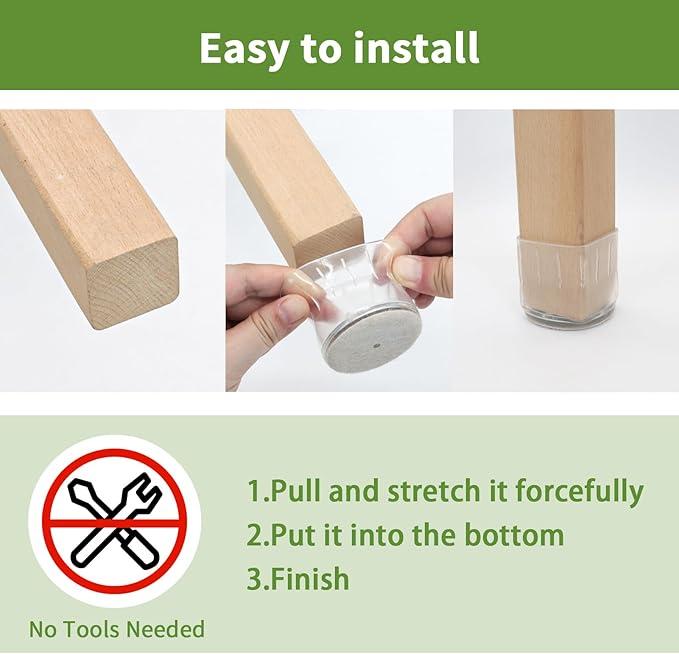 COVERCORNER 24PCS Chair Leg Floor Protectors, Chair Leg Protectors for Hardwood Floors, Furniture Pads for Hardwood Floors, Chair Socks Universal L Clear Fit 1.50"-1.77"