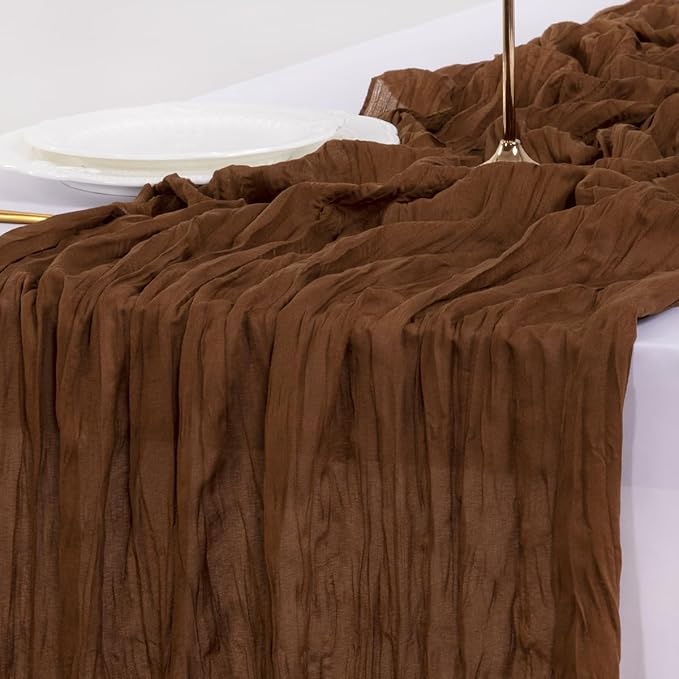 Socomi 3pcs Brown Coffee Summer Cheesecloth Table Runner Boho Rustic Gauze 120 inch 10FT Cheese Cloth Sheer Runner for Wedding Party Baby Shower Birthday Home Decor Holiday Decorations