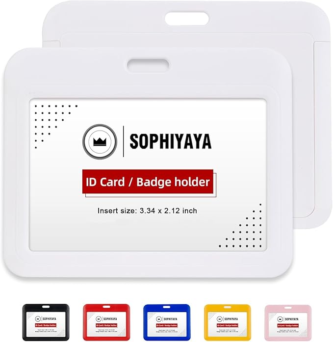 6 Pack Sliding Horizontal Badge Holder Hard Plastic Key Card Work Badge Sleeve for Office School Factory Teacher Student (White)