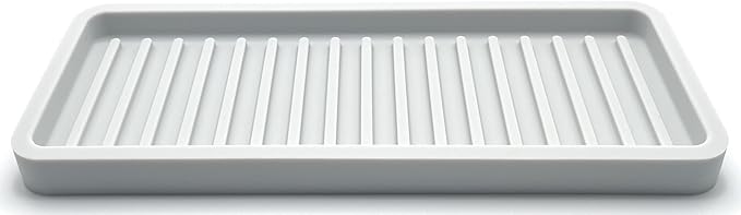 Happitasa Silicone Kitchen Sink Organizer Tray, Sponge Holder and Countertop Protector | Bathroom and Kitchen Soap Dish and Dispenser Tray (Light Grey, 9"x3.5")
