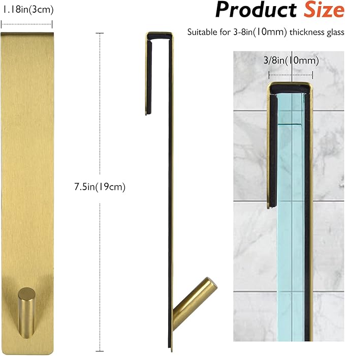 Kontoyo Shower Door Hooks(7.5 Inch),Extended Over Door Hooks for Bathroom Frameless Glass Shower Door,Stainless Steel Towel Hooks,Heavy Duty Rack Hooks for Robe,Towel-3 Pack-Gold