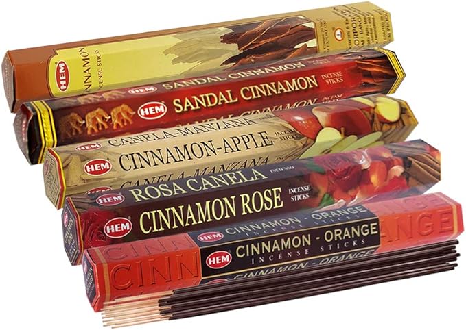 Hem Incense Sticks Variety Pack #8 and Incense Stick Holder Bundle with 5 Cinnamon Based Fragrances