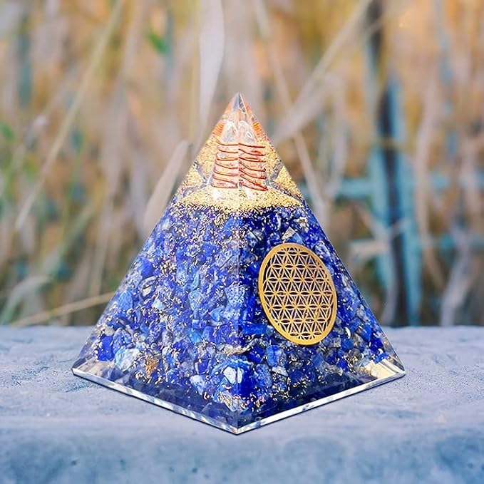 Orgone Pyramid of Success – Lapis Lazuli Orgonite for Honesty, Self-Awareness, Chakra Balancing, Meditation, Reiki Healing, EMF Protection & Positive Energy Enhancement