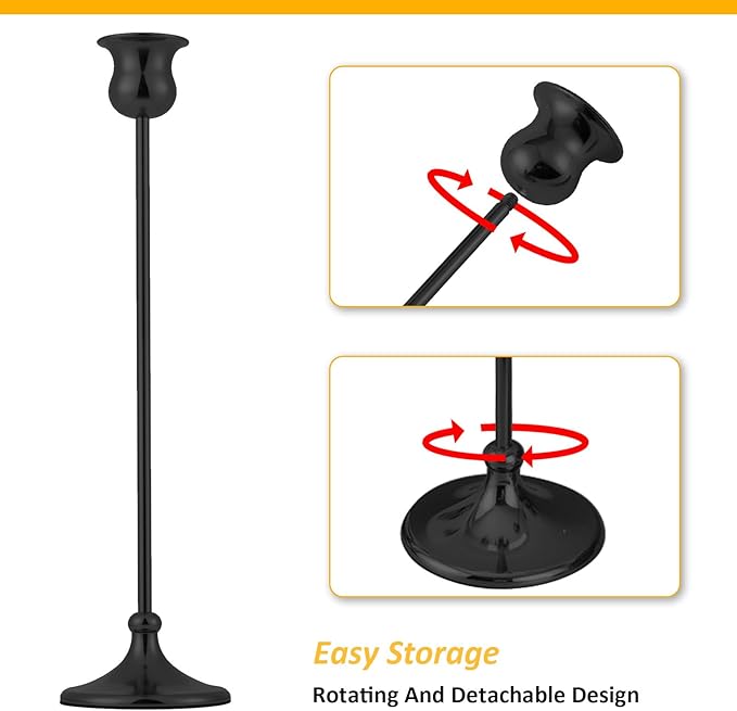 Taper Candle Holder Tall Vintage Metal Candlestick Holders Candle Stick Candelabra for Halloween Thanksgiving Christmas Holiday Wedding (Matt Black, 1 Set (3 pcs))