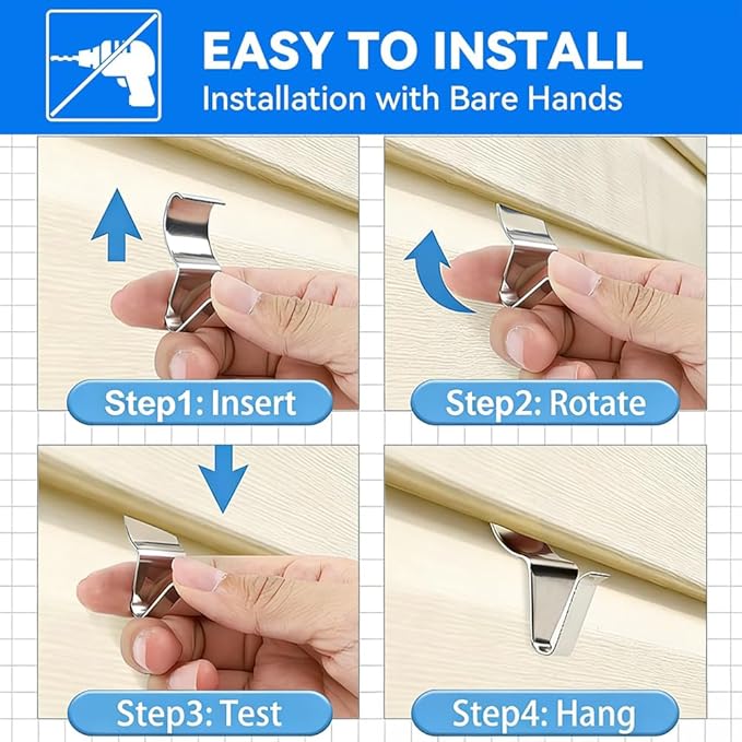 Vinyl Siding Hooks, 10 Pcs New Heavy Duty Stainless Steel Siding Hooks No Hole Vinyl Siding Clips, Multifunctional Outdoor Hook Hangers for Hanging Doorplates Wreaths and Holiday Decorations