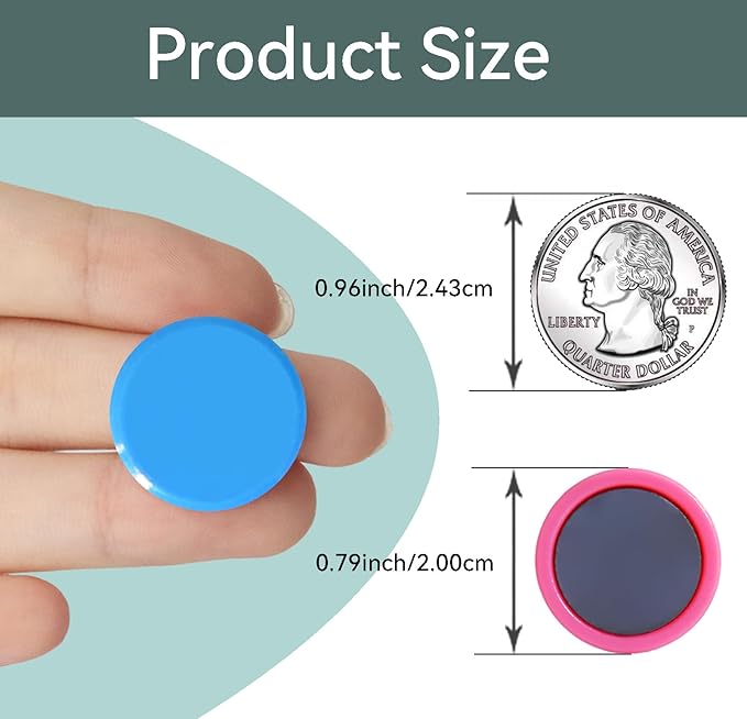 Fridge Magnets, 50 Pack Strong Refrigerator Magnets - Heavy Duty Small Round Magnets for Whiteboard Office Home, Cute Mini Magnet with 5 Colors for Locker Classroom Organization