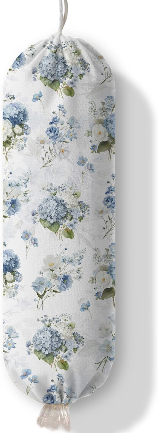 Plastic Bag Holder Dispenser, Floral Plastic Grocery Bag Organizer & Wall Mount Paper Trash Bags Saver Storage for Kitchen Home Pantry Decor, Hydrangea Floral Kitchen Decor