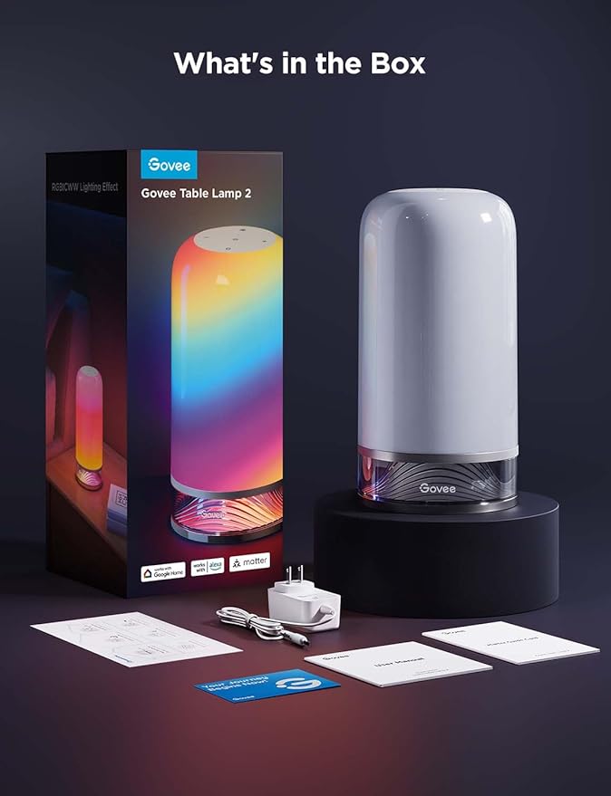 Govee RGBIC Smart Table Lamp 2, Touch Bedside Small Table Lamp Work with Matter, Alexa, LED Desk Lamp with 64 Scene Modes, Color Changing Lamp for Bedroom Living Room Dimmable Night Light(Corded)