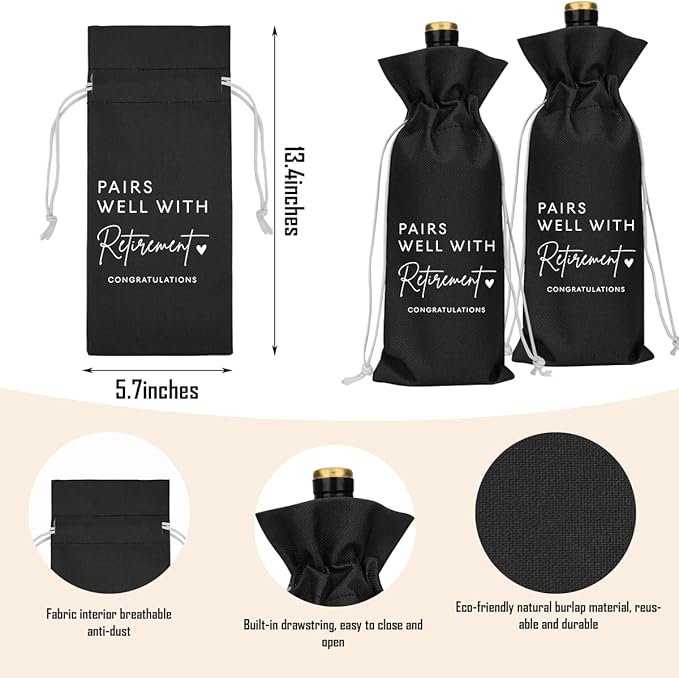 Black Retirement Wine Bag Retirement Gifts for Women Men Farewell Gifts for Coworkers Going Away Gift for Friends Boss