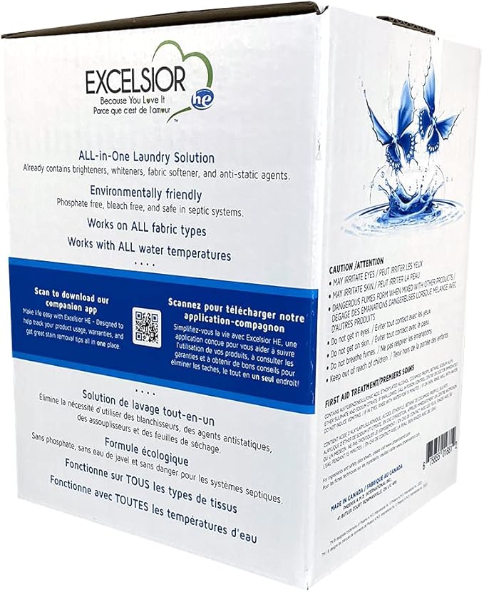 Excelsior Liquid Laundry Detergent Unscented HE Concentrated, 200 Loads 3 Liter, Enzyme Stain Remover, Front Load and Top Load Compatible