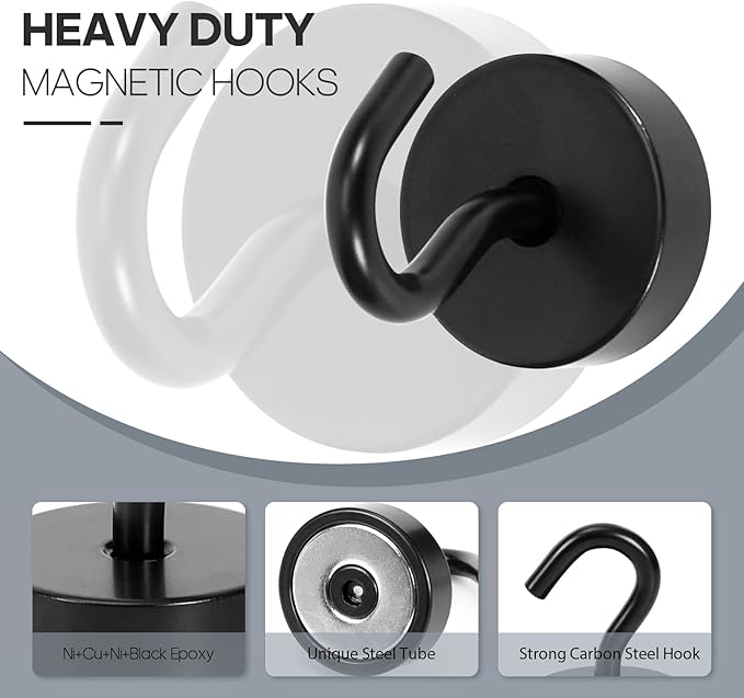 Neosmuk Magnetic Hooks, Cruise Ship Essentials, 40lb+ Heavy Duty Magnetic Hooks for Cruise Cabins, Refrigerator, Grill, Hanging, and Travel | Extra Strong Must-Have Magnet Hook, Black, Pack of 20
