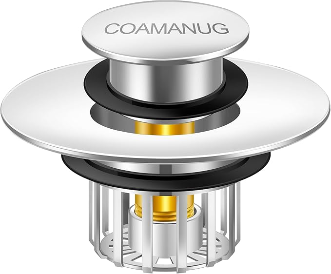 COAMANUG Bathtub Stopper | Shower Drain Hair Catcher, Pop-up Tub Stopper with Strainer | Pop-up Bathtub Drain Plug | Drain Protector for 1-1/2 to 1-3/4" Bath Drain Hole- Pearl Chrome