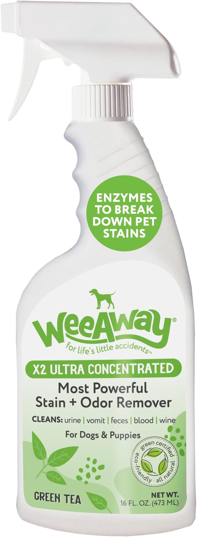 Wee Away® X2 Dog Urine Stain & Odor Remover - Double Strength Enzyme Spot Cleaner for Dog Pee, Marking & Odor Removal, Carpet, Furniture & Bedding, Non-Toxic, 16 oz