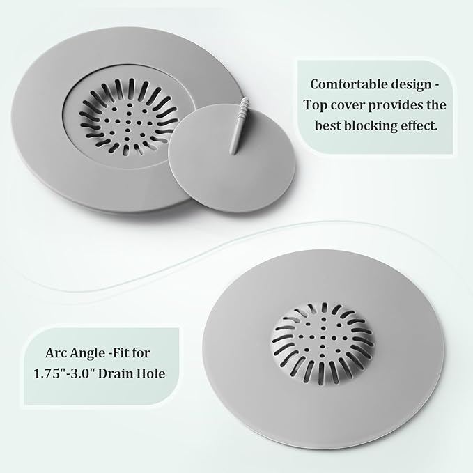 Bathtub Stopper,4pcs 2-in-1 Bathtub Drain Hair Catcher,Silicone Kitchen Bathroom Shower Water Strainer Protectors,Universal Flat Suction Shower Drain Cover,Washbasin Drain Stopper (Mix)