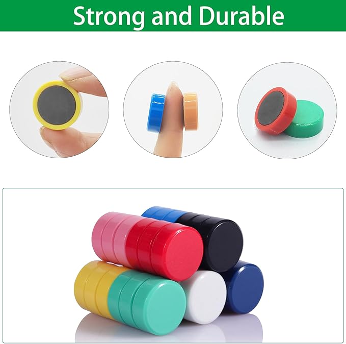 Fridge Magnet - 30 Pack 10 Colors Refrigerator Magnets, Mini Strong Magnets for Whiteboard, Locker & Map- Colorful Round Cute Small Magnets for Kitchen, Office, Classroom, School (Assorted)