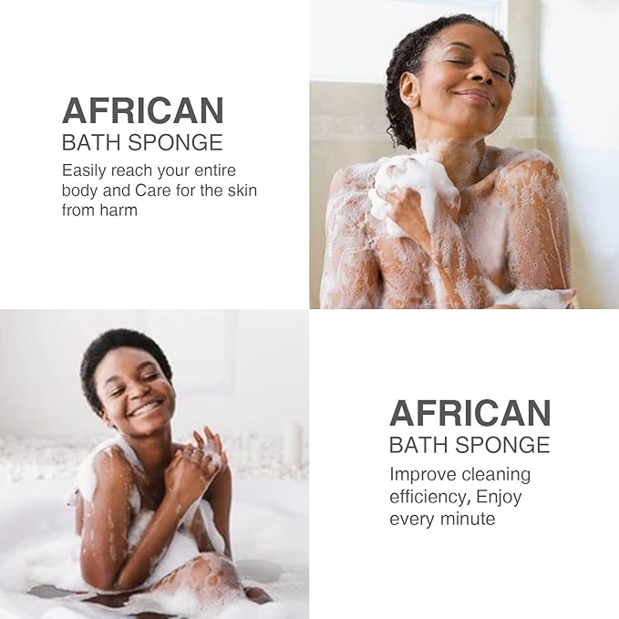 UJFQBH 3 Pieces African Bath Sponge African Net Long Net Bath Sponge Exfoliating Shower Body Scrubber Back Scrubber Skin Smoother,Great for Daily Use (Brown, Blue, Purple)