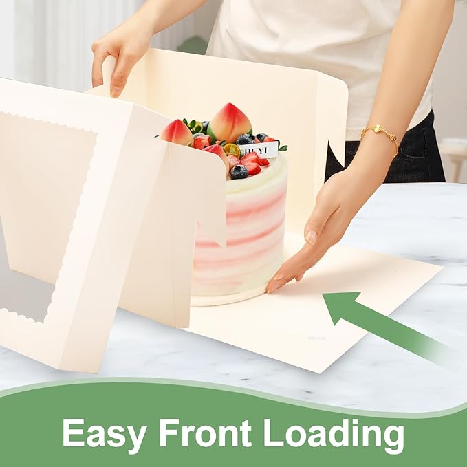 6 Pack Cake Boxes, 12x12x8 Inches Tall Cake Box with Cake Boards, White Bakery Boxes with Large Window, Disposable Cakes Transport Containers with Lids, for Cookies, Pies, Wedding, Birthday