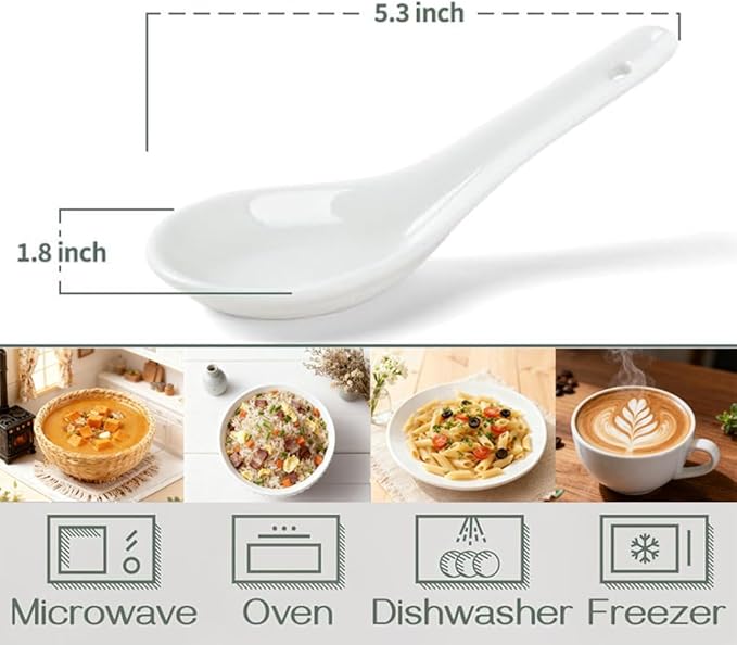 Soup Spoons Set of 12,Permium Ceramic Soup Spoons 5.3" Asian Ramen Spoons Proper for Pho Miso Wonton Ramen Dumpling Macaron Dishwasher & Oven Safe,chinese soup spoons