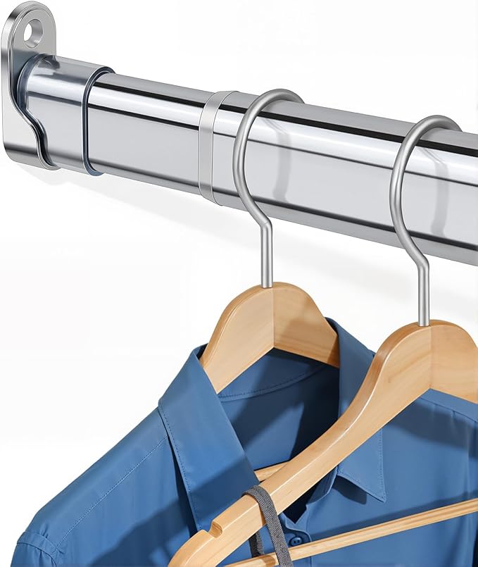 Heavy Duty Oval Closet Rod for Hanging Clothes, 17.7-29.5 Inch Adjustable Closet Rods, Premium Chrome
