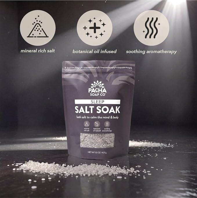 PACHA SOAP Co. Sleep Salt Soak, 2-Pack, (64 oz Total) - Scents of Lavender & Sweet Almond, Soothing Bath Soaking Aid