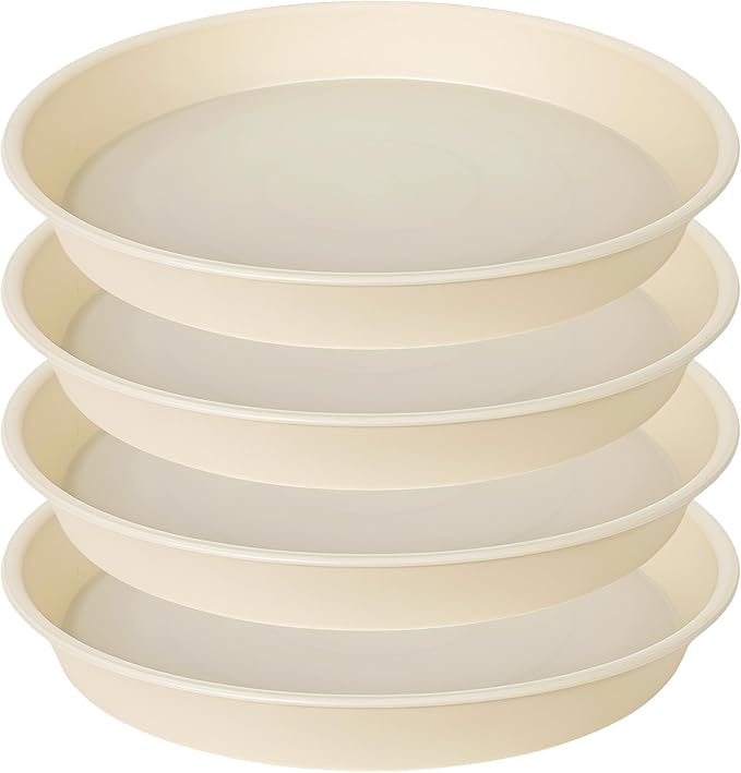 Bleuhome 4 Pack of 16 inch Plant Saucer (13.5" Base), Heavy Duty Plant Tray for Pots, Flower Water Trays for Indoors, Bird Bath Bowls, Plant Drip Saucers for Planter 14"/15"/16" (Beige)