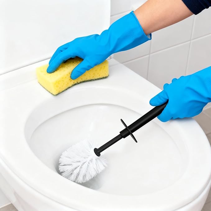 Topsky Toilet Brush,2 Pack Compact Toilet Brush & Holder Set,Plastic Round Barrel Loo Brush with 2 Replacement Toilet Brush Head,Durable for Bathroom Toilet,Black
