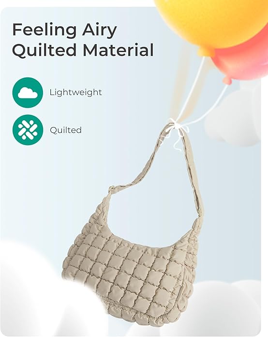 BAGSMART Quilted Crossbody Bag for Women, Lightweight Puffer Purse for Travel, Daily Use & Work | Water-resistant, Puffy Shoulder Bag, w/ Adjustable Strap, Light & Comfortable, Hands-free Bags, Travel Essentials